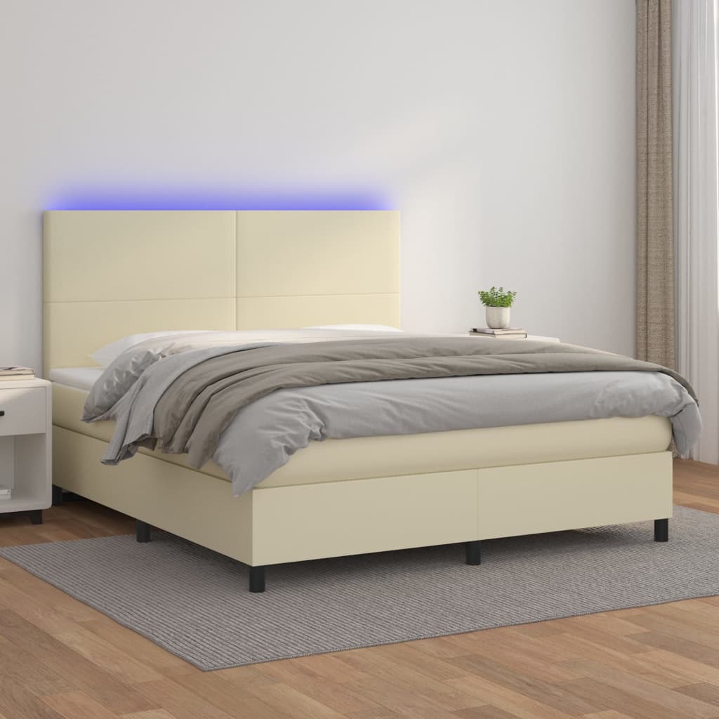 Giroletto a Molle con Materasso e LED Crema 180x200 cm
