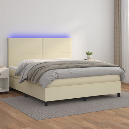 Giroletto a Molle con Materasso e LED Crema 180x200 cm