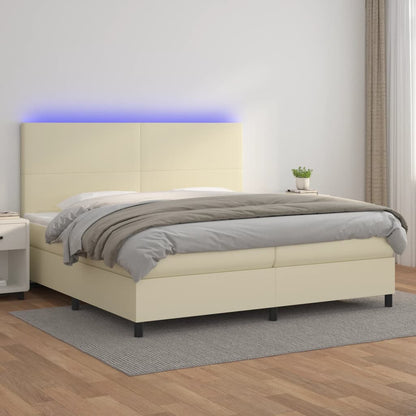 Giroletto a Molle con Materasso e LED Crema 200x200 cm