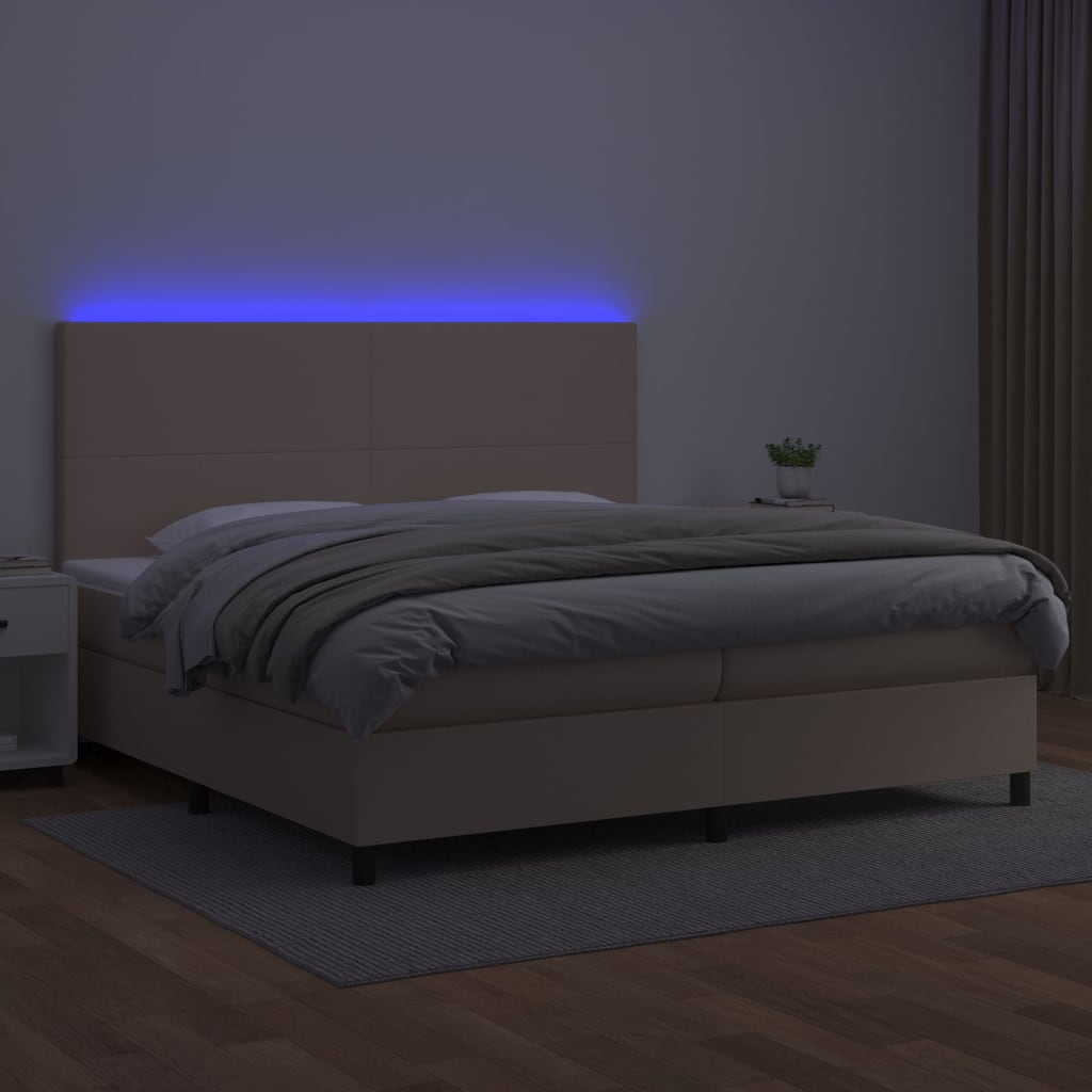 Giroletto Molle Materasso e LED Cappuccino 200x200cm Similpelle