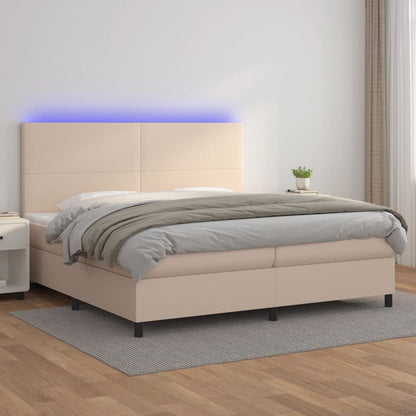 Giroletto Molle Materasso e LED Cappuccino 200x200cm Similpelle