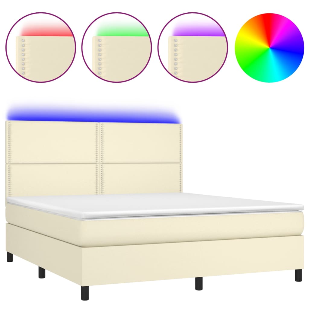 Giroletto a Molle con Materasso e LED Crema 160x200 cm