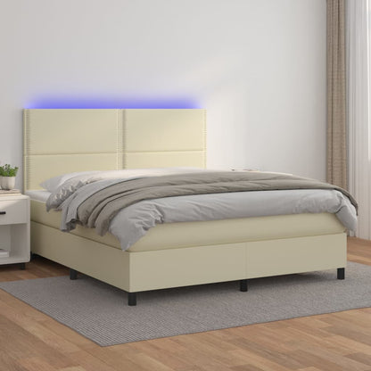 Giroletto a Molle con Materasso e LED Crema 160x200 cm
