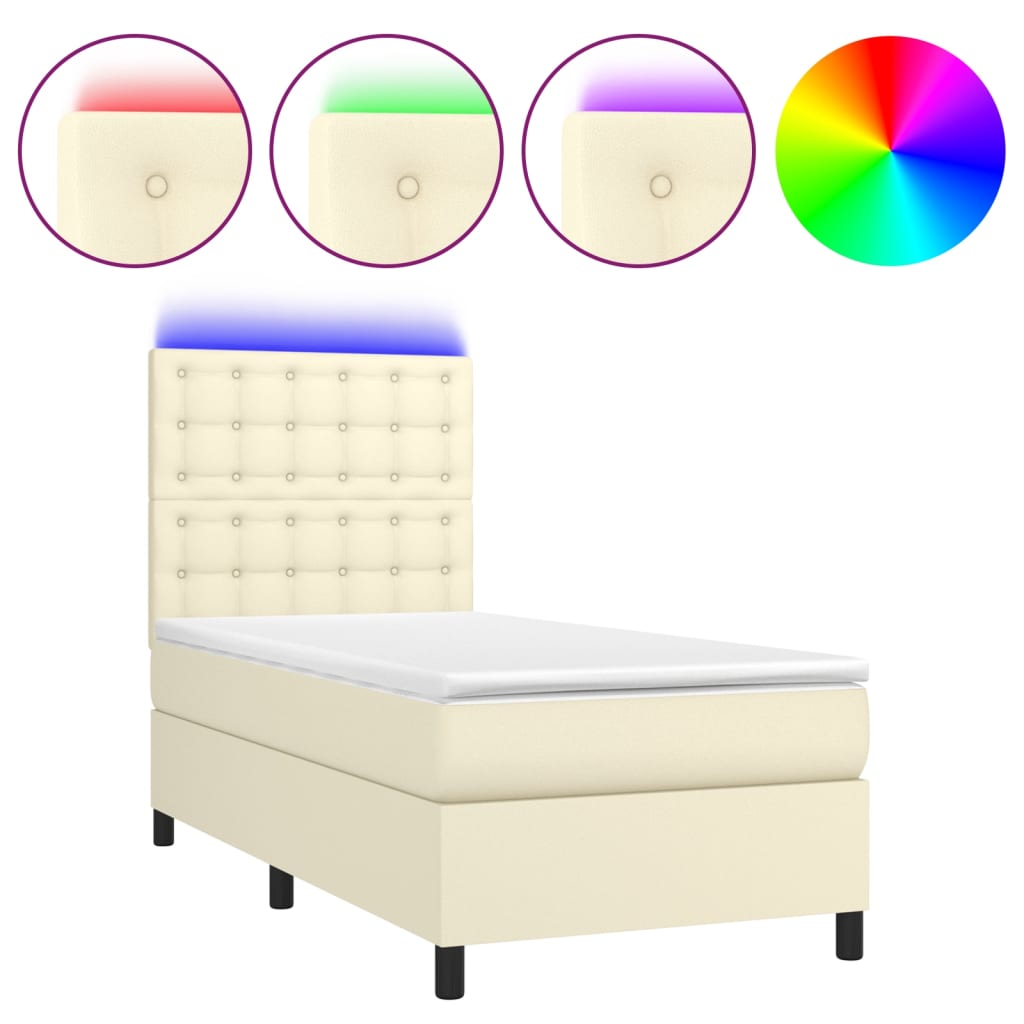 Giroletto a Molle con Materasso e LED Crema 90x190cm Similpelle