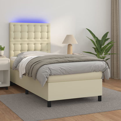 Giroletto a Molle con Materasso e LED Crema 100x200 cm