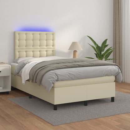 Giroletto Molle con Materasso e LED Crema 120x200cm Similpelle