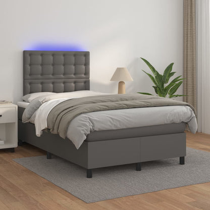 Giroletto Molle con Materasso e LED Grigio 120x200cm Similpelle