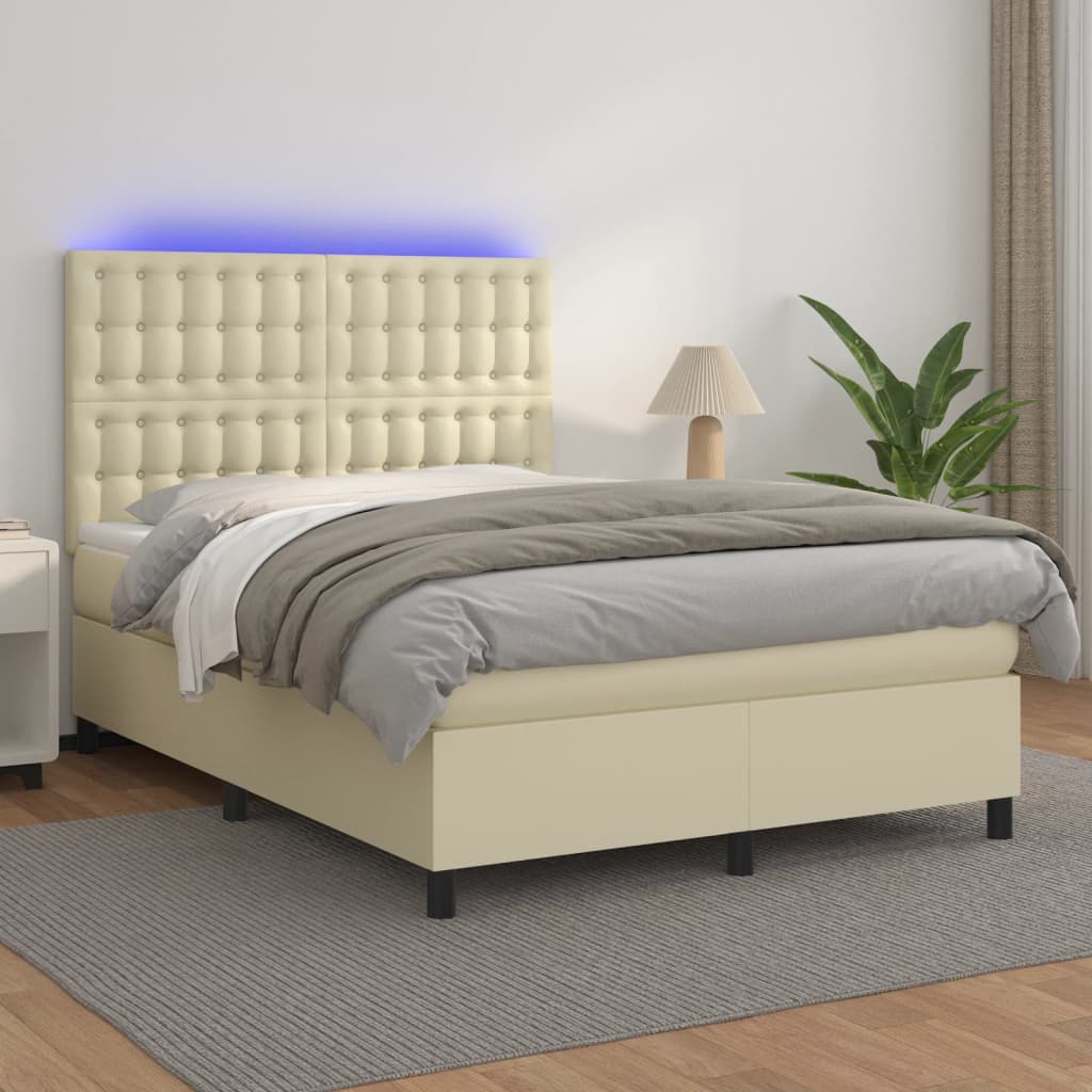 Giroletto a Molle con Materasso e LED Crema 140x190 cm