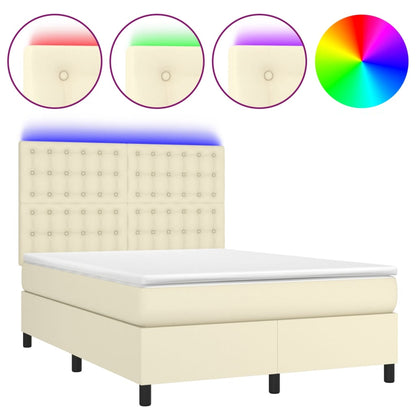 Giroletto a Molle con Materasso e LED Crema 140x200 cm