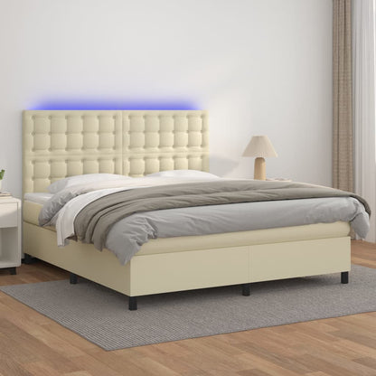 Giroletto a Molle con Materasso e LED Crema 180x200 cm