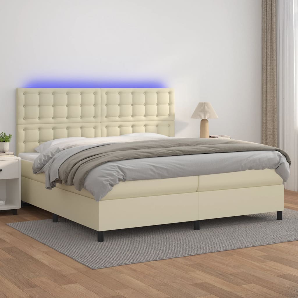 Giroletto a Molle con Materasso e LED Crema 200x200 cm