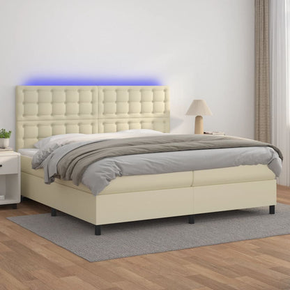 Giroletto a Molle con Materasso e LED Crema 200x200 cm