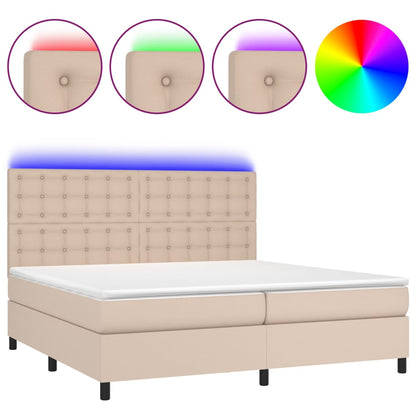 Giroletto Molle Materasso e LED Cappuccino 200x200cm Similpelle