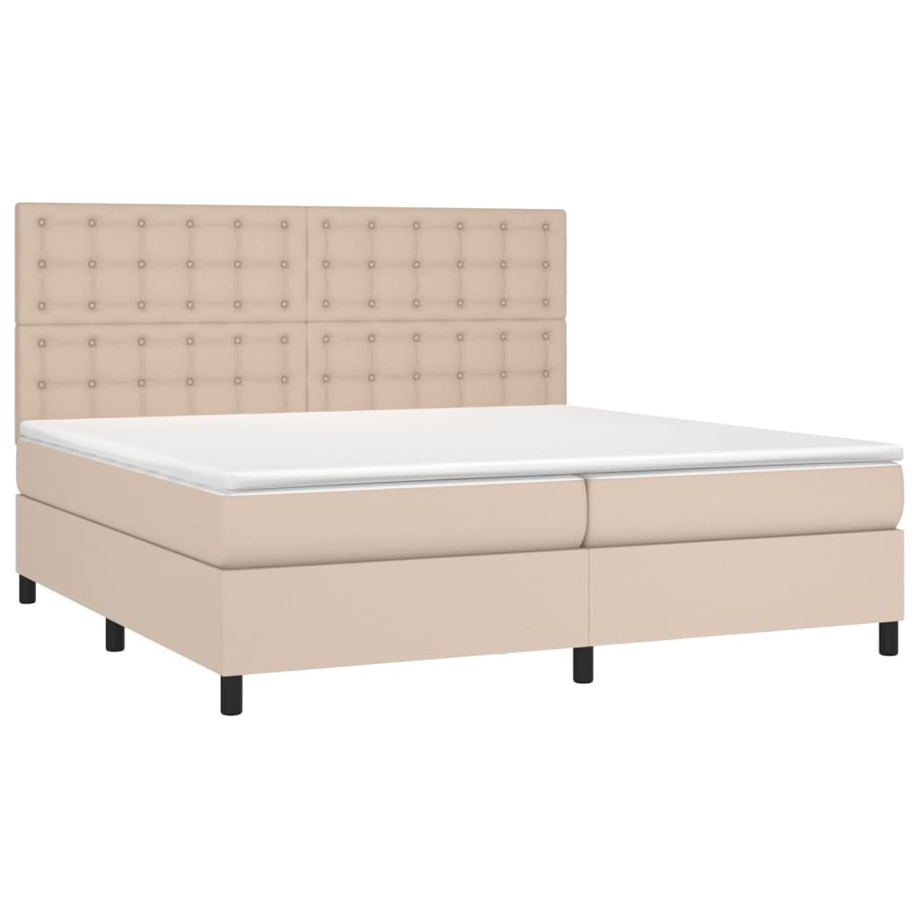 Giroletto Molle Materasso e LED Cappuccino 200x200cm Similpelle