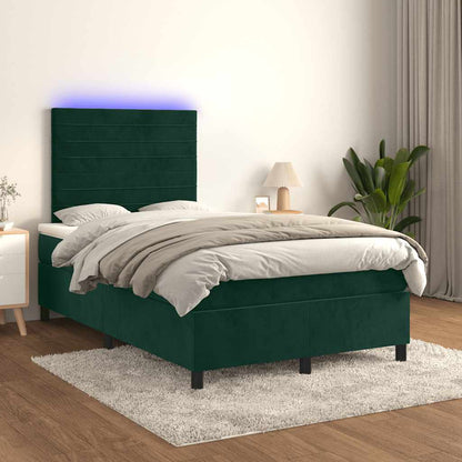 Letto a Molle con Materasso e LED Verde Scuro 120x200cm Velluto