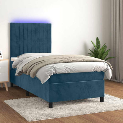 Letto a Molle con Materasso e LED Blu Scuro 80x200cm in Velluto