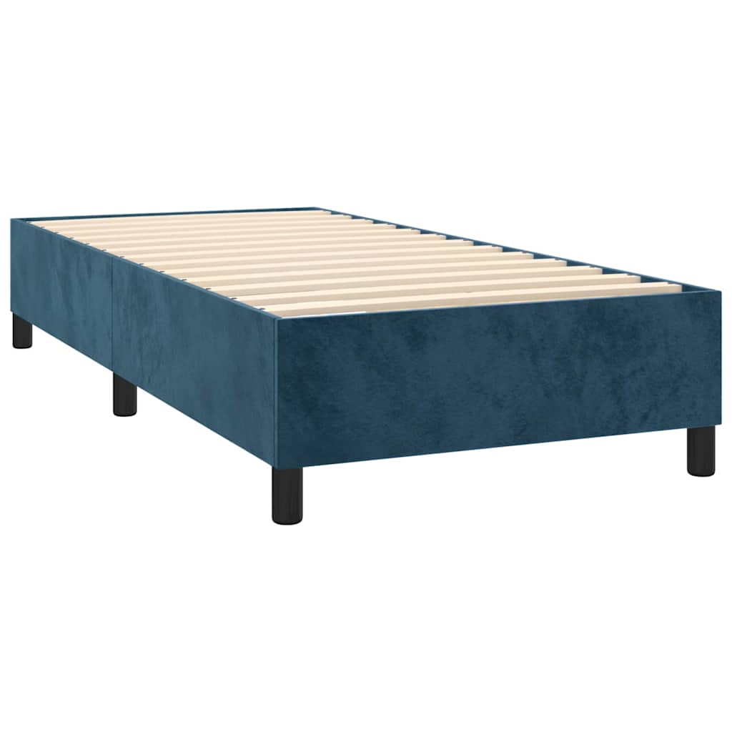 Letto a Molle con Materasso e LED Blu Scuro 90x200cm in Velluto