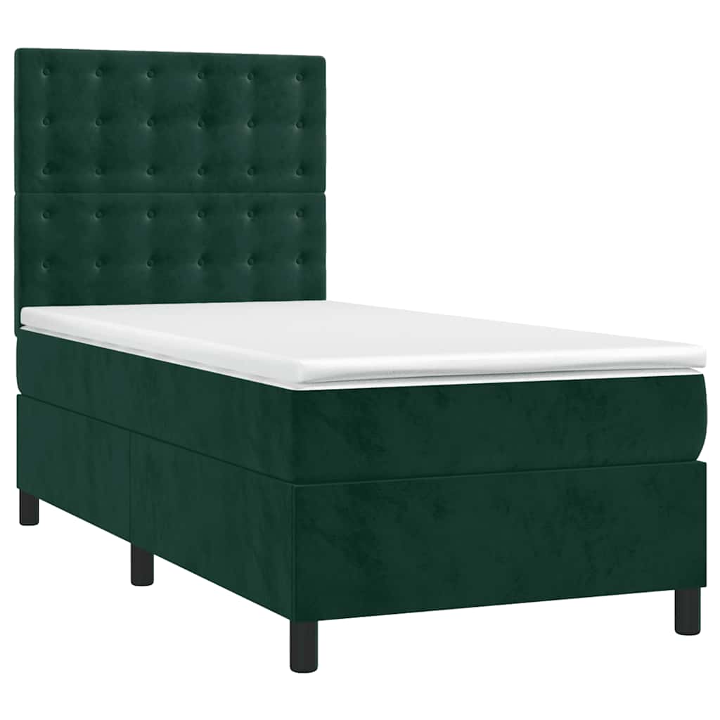 Letto a Molle con Materasso e LED Verde Scuro 100x200cm Velluto
