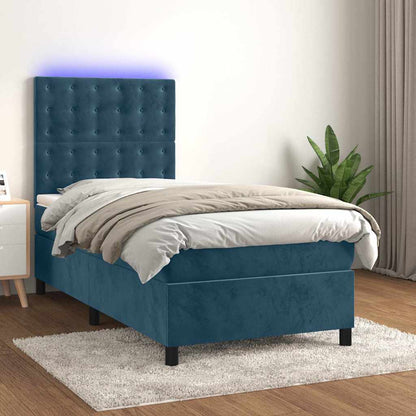 Letto a Molle con Materasso e LED Blu Scuro 100x200 cm