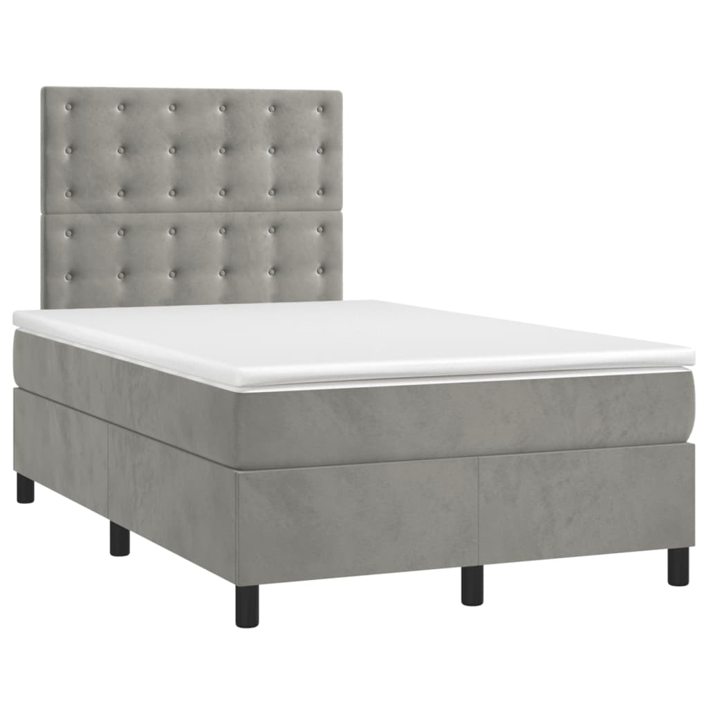 Letto a Molle Materasso e LED Grigio Chiaro 120x200 cm Velluto
