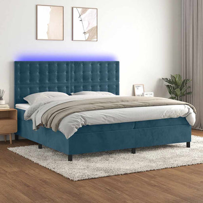 Letto a Molle con Materasso e LED Blu Scuro 200x200 cm