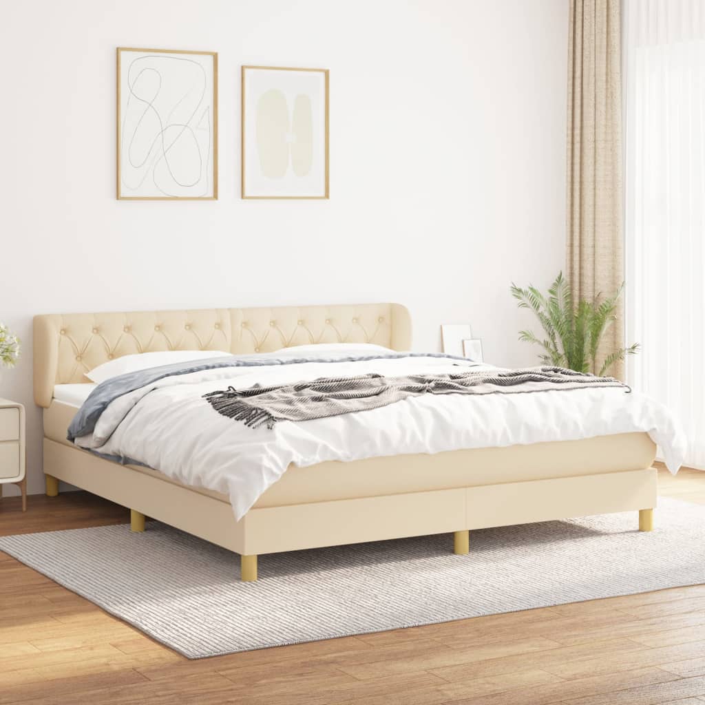 Giroletto a Molle con Materasso Crema 160x200 cm in Tessuto