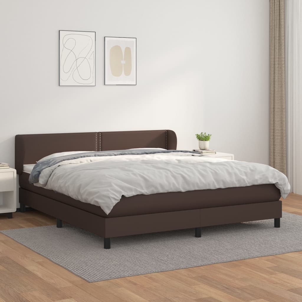 Giroletto a Molle con Materasso Marrone 180x200cm in Similpelle