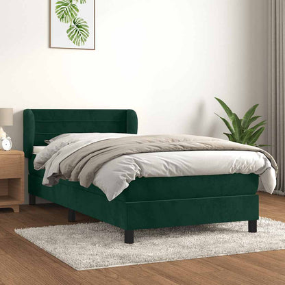 Giroletto a Molle con Materasso Verde Scuro 80x200 cm Velluto