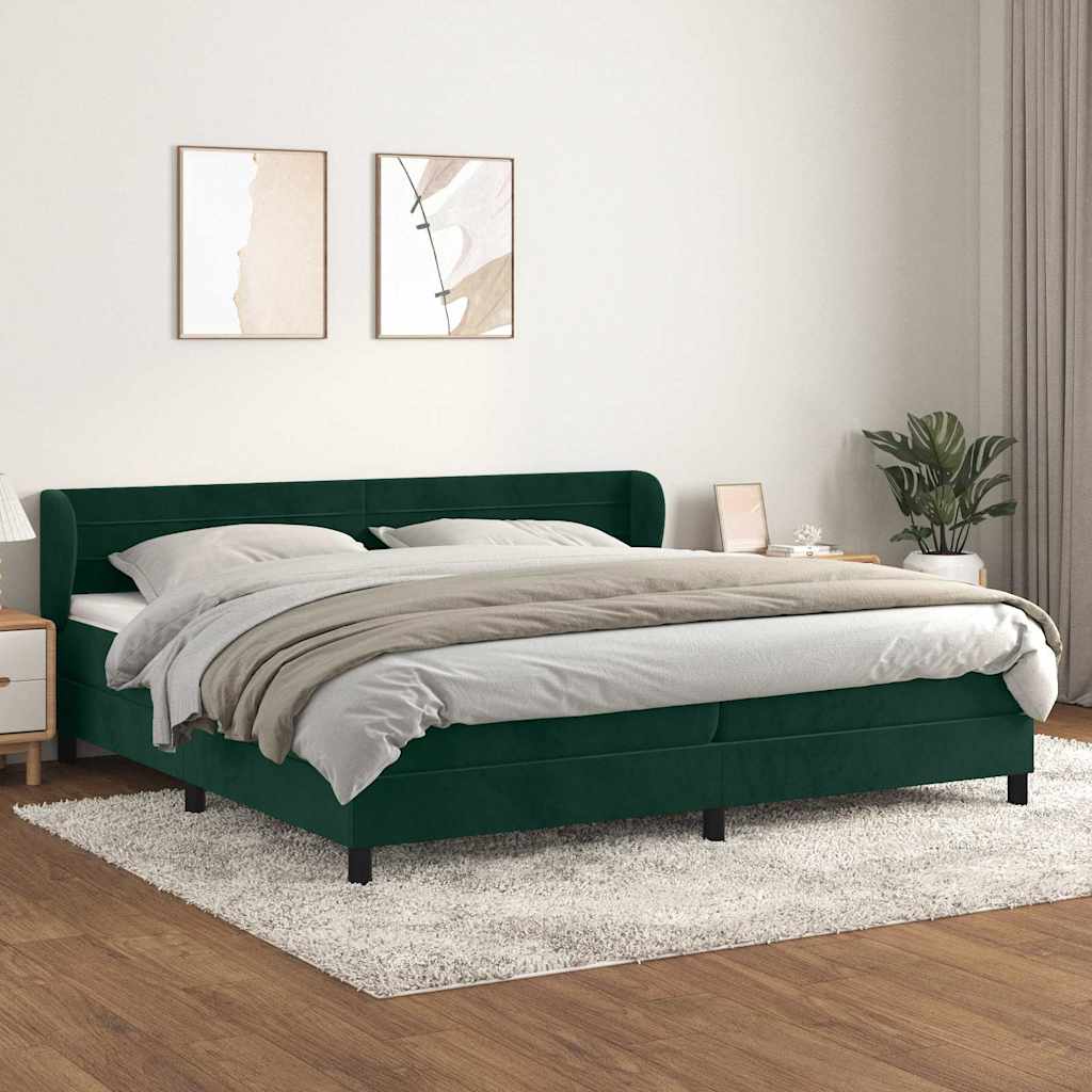 Giroletto a Molle con Materasso Verde Scuro 200x200 cm Velluto