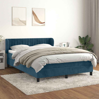 Giroletto a Molle con Materasso Blu Scuro 140x190 cm in Velluto