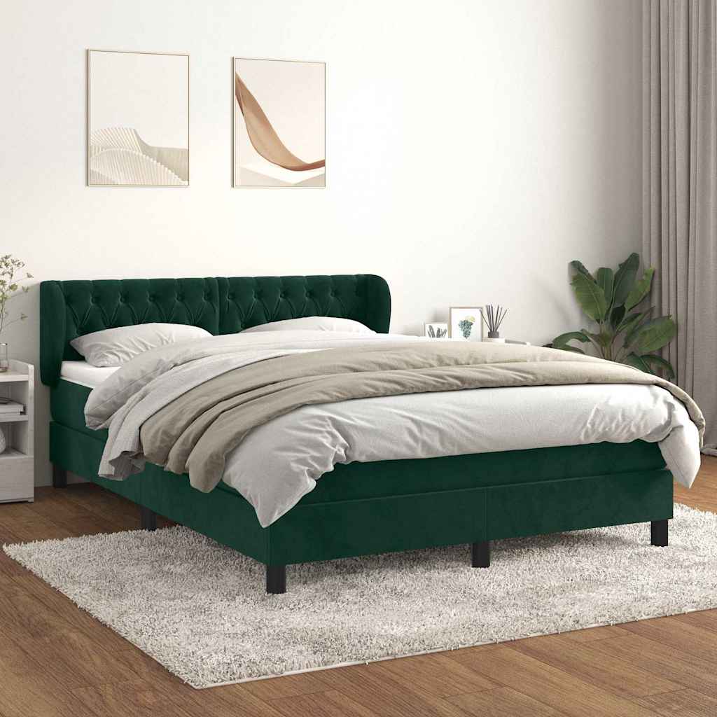 Giroletto a Molle con Materasso Verde Scuro 140x200 cm Velluto