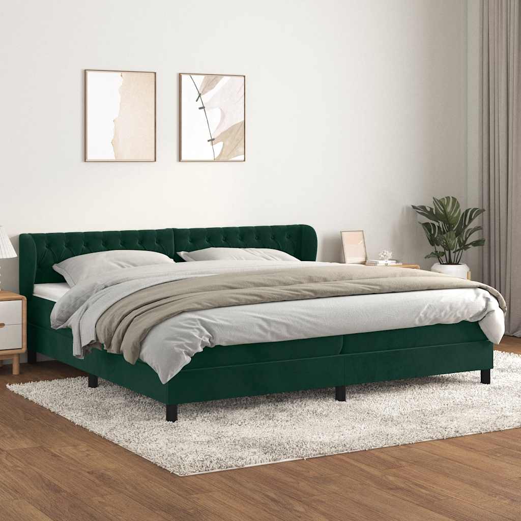 Giroletto a Molle con Materasso Verde Scuro 200x200 cm Velluto