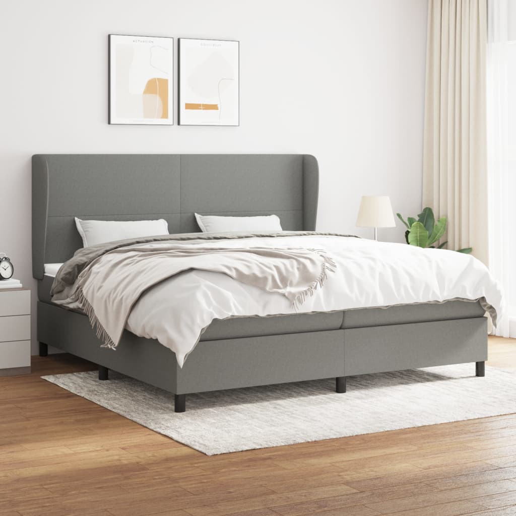 Giroletto a Molle con Materasso Grigio Scuro 200x200 cm Tessuto