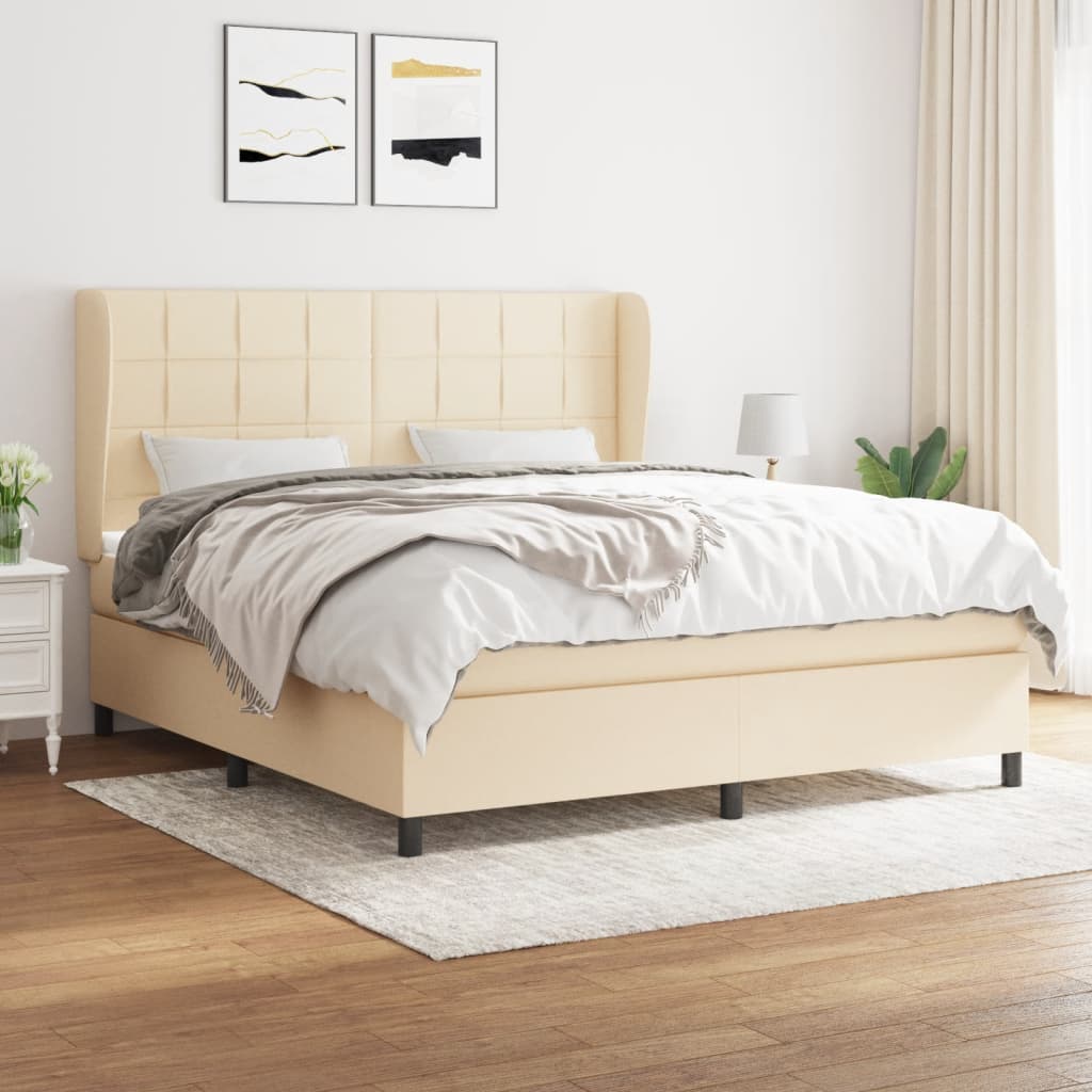 Giroletto a Molle con Materasso Crema 160x200 cm in Tessuto