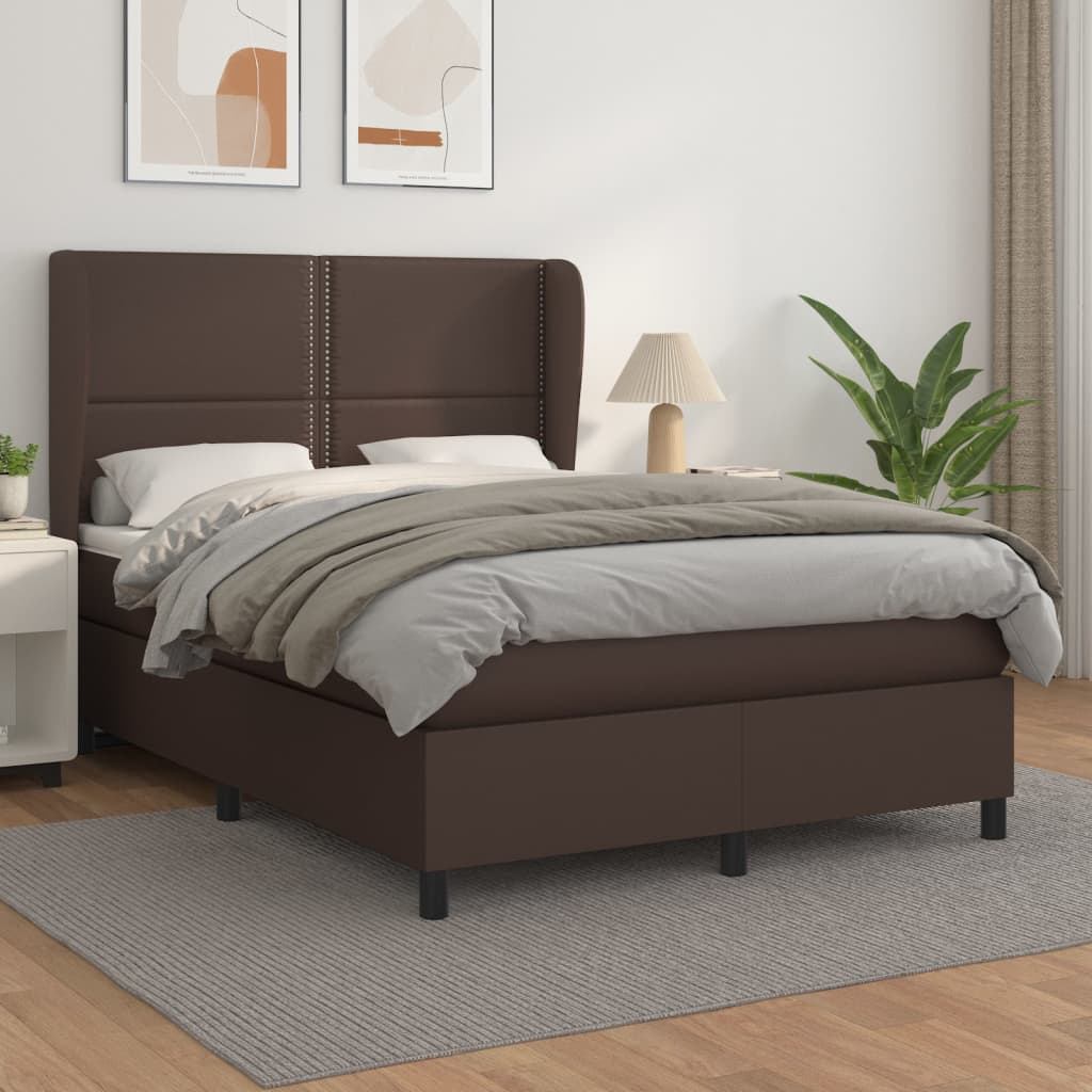 Giroletto a Molle con Materasso Marrone 140x190cm in Similpelle