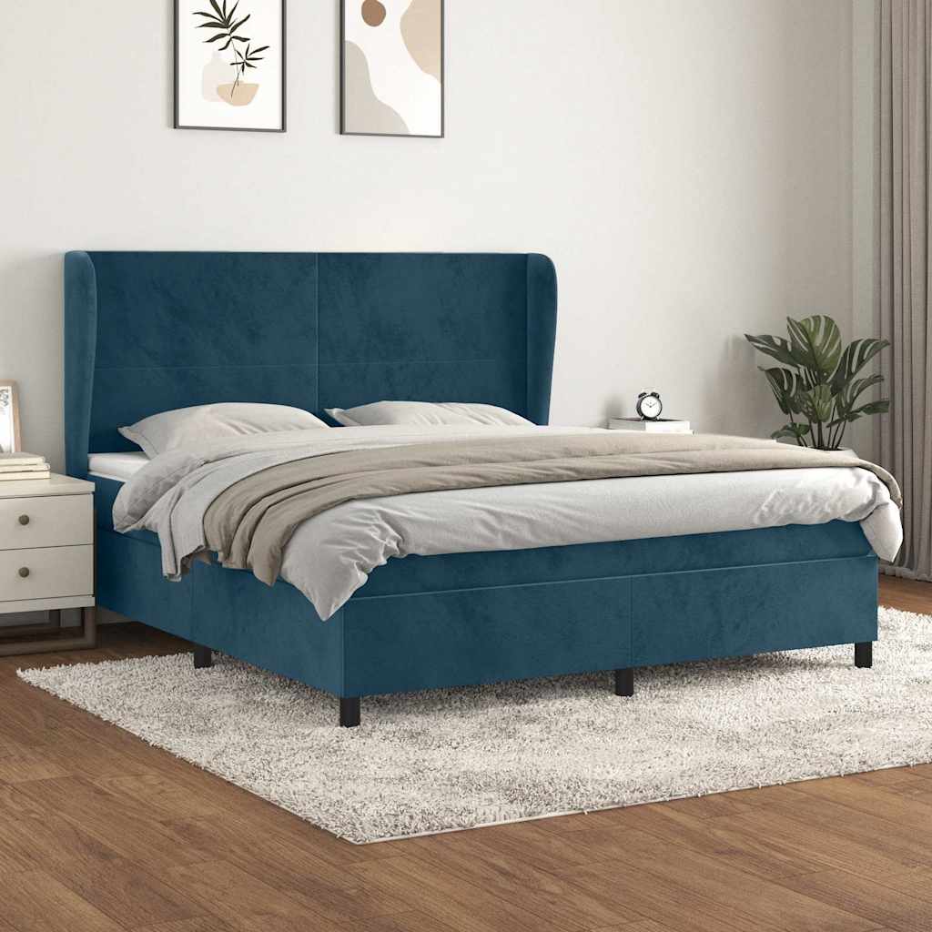 Giroletto a Molle con Materasso Blu Scuro 180x200 cm in Velluto