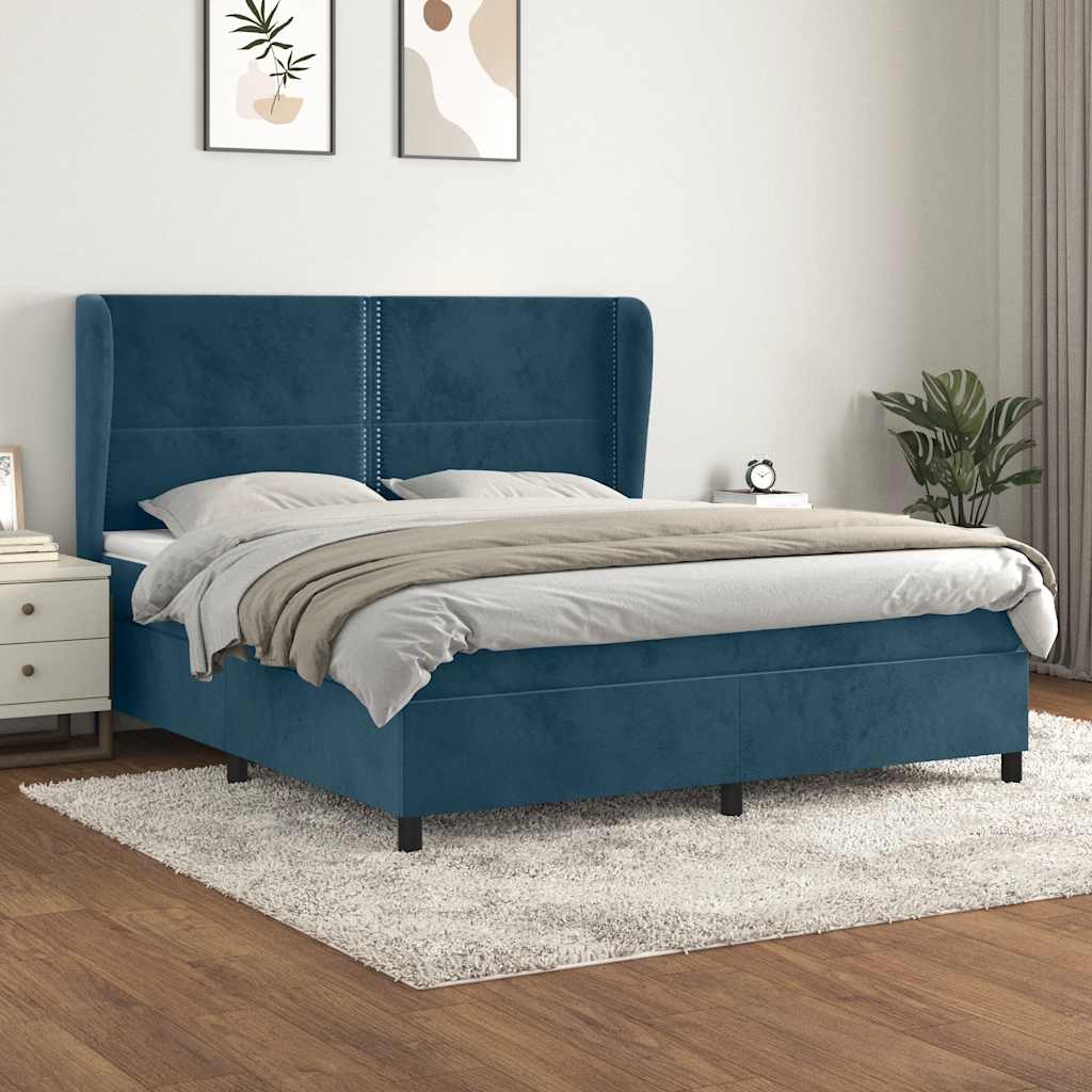 Giroletto a Molle con Materasso Blu Scuro 160x200 cm in Velluto