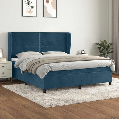 Giroletto a Molle con Materasso Blu Scuro 160x200 cm in Velluto