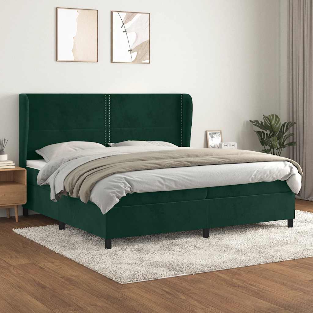 Giroletto a Molle con Materasso Verde Scuro 200x200 cm Velluto