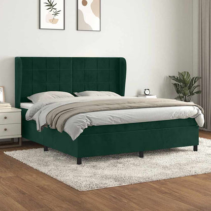 Giroletto a Molle con Materasso Verde Scuro 160x200 cm Velluto