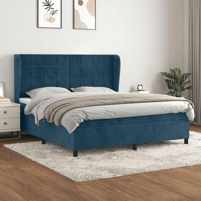 Giroletto a Molle con Materasso Blu Scuro 180x200 cm in Velluto