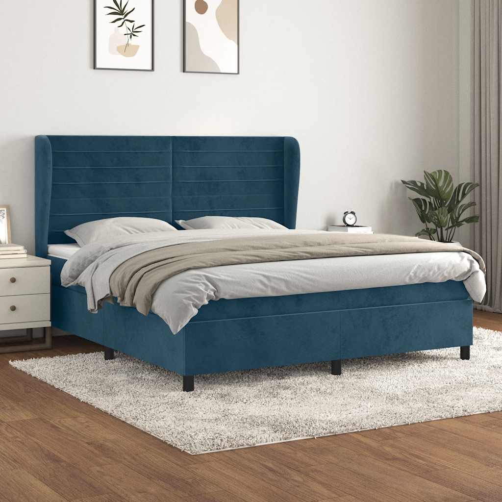 Giroletto a Molle con Materasso Blu Scuro 180x200 cm in Velluto