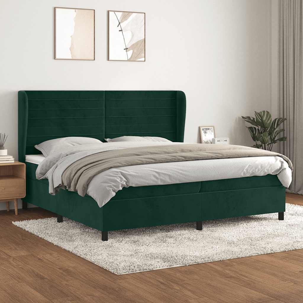 Giroletto a Molle con Materasso Verde Scuro 200x200 cm Velluto