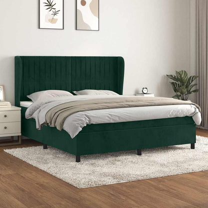 Giroletto a Molle con Materasso Verde Scuro 160x200 cm Velluto