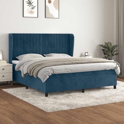 Giroletto a Molle con Materasso Blu Scuro 160x200 cm in Velluto