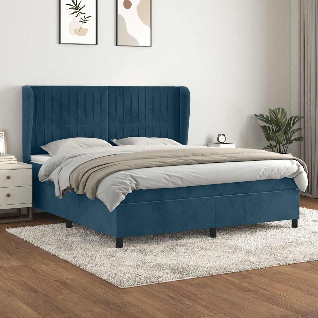Giroletto a Molle con Materasso Blu Scuro 180x200 cm in Velluto