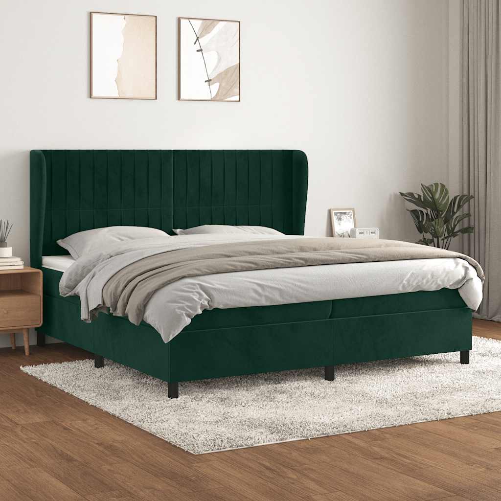 Giroletto a Molle con Materasso Verde Scuro 200x200 cm Velluto