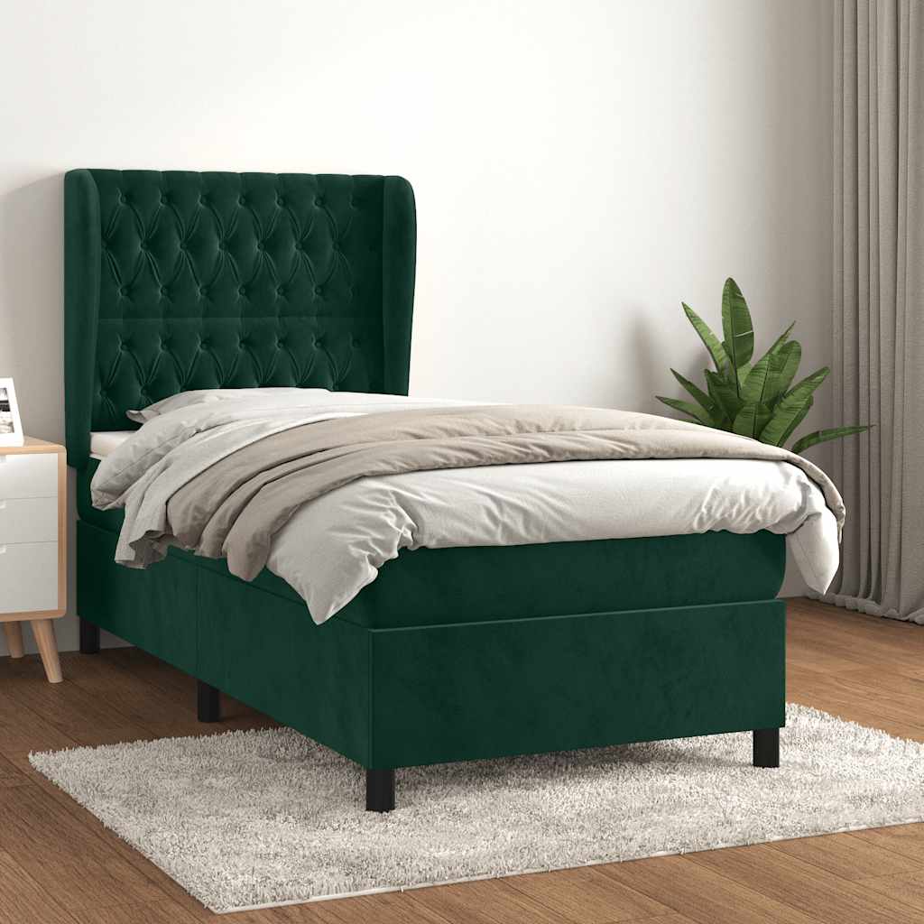 Giroletto a Molle con Materasso Verde Scuro 90x190 cm Velluto