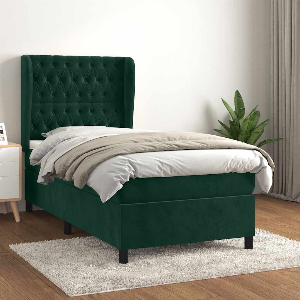 Giroletto a Molle con Materasso Verde Scuro 100x200 cm Velluto