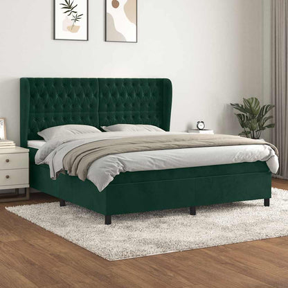 Giroletto a Molle con Materasso Verde Scuro 180x200 cm Velluto